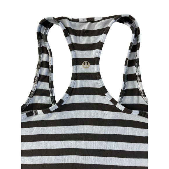 Lululemon Cool Racerback Sea Stripe‎ Polar Haze Black Tank Top Size 2 Yoga - Picture 9 of 9